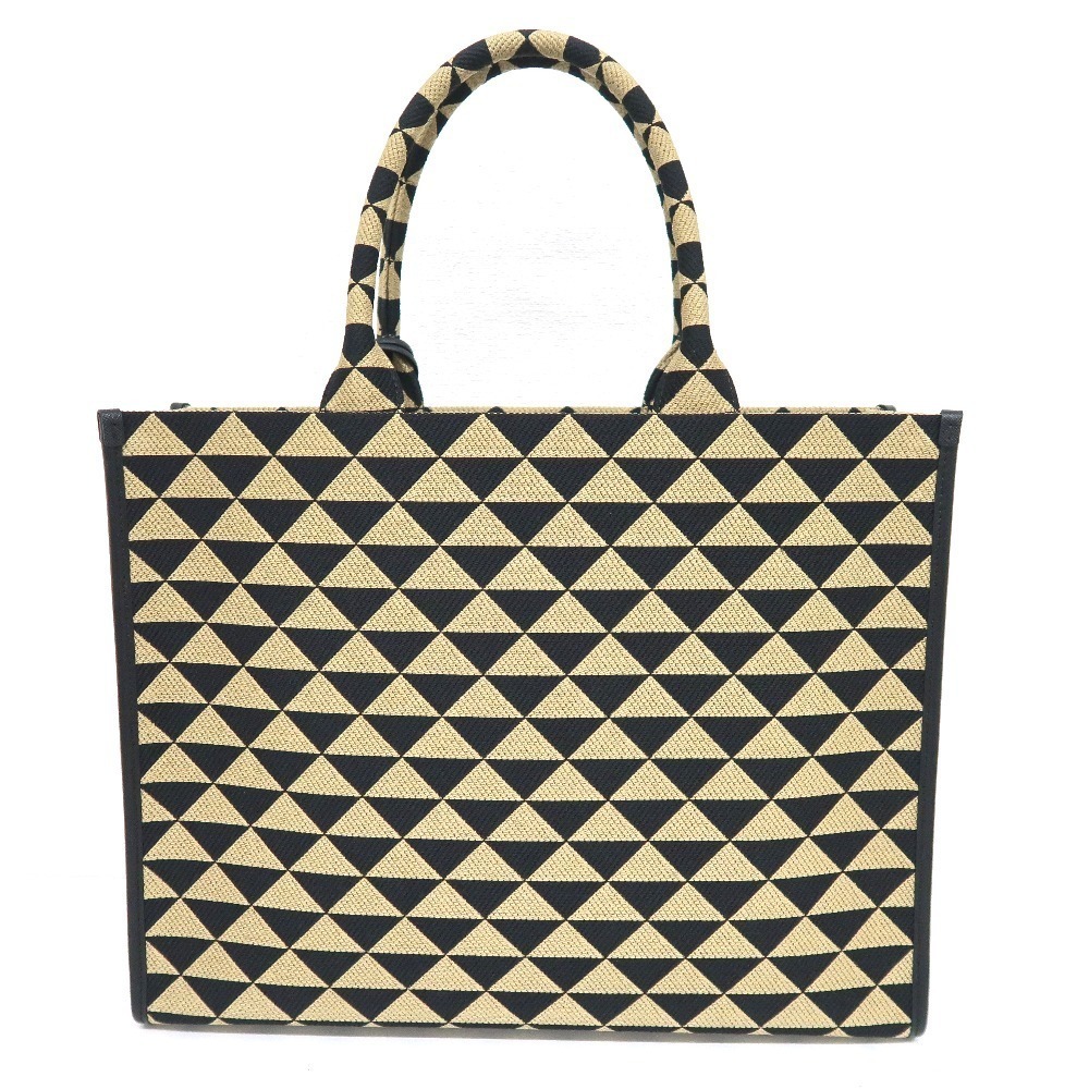 Prada Fabric Tan Jacgu Triangolo X Leather Handbag Black Bag Tote